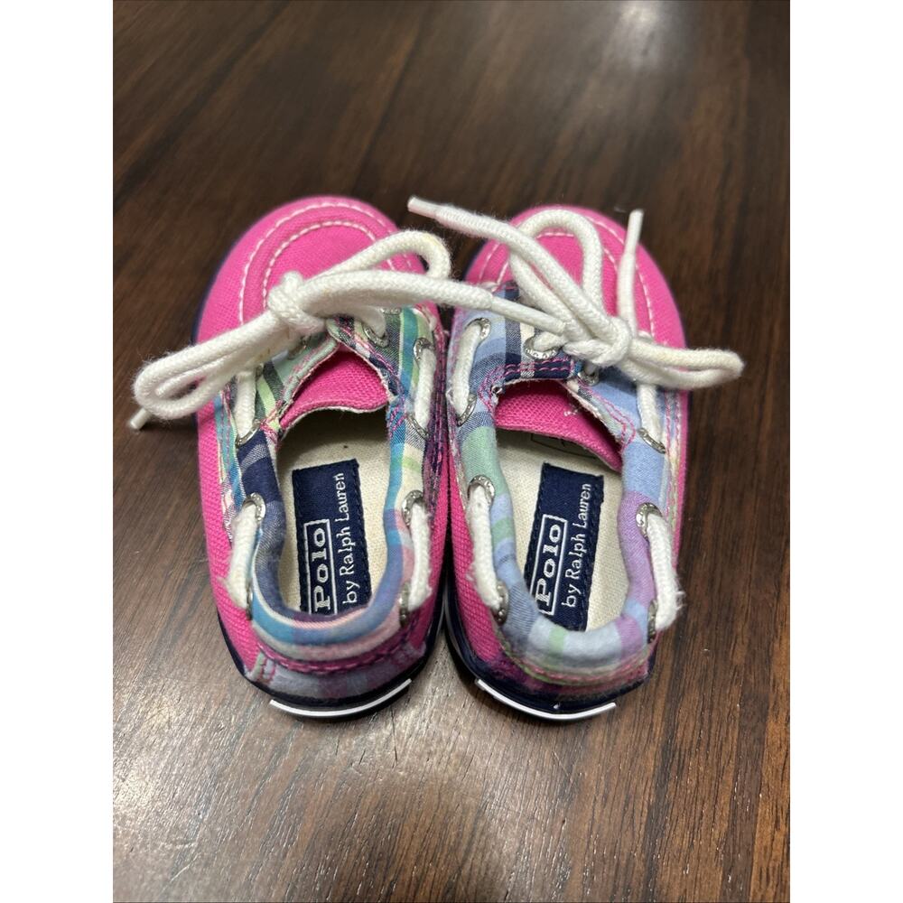 Polo By Ralph Lauren Toddler Boat Shoes Hot Pink and Plaid Size 4